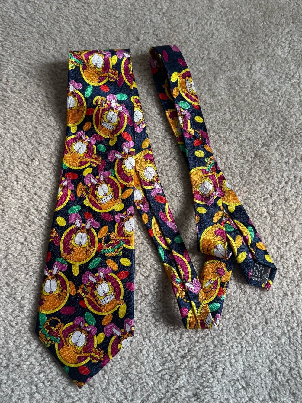 Vintage Garfield Easter Bunny Vintage Mens Tie Keith Daniels Navy Blue Novelty